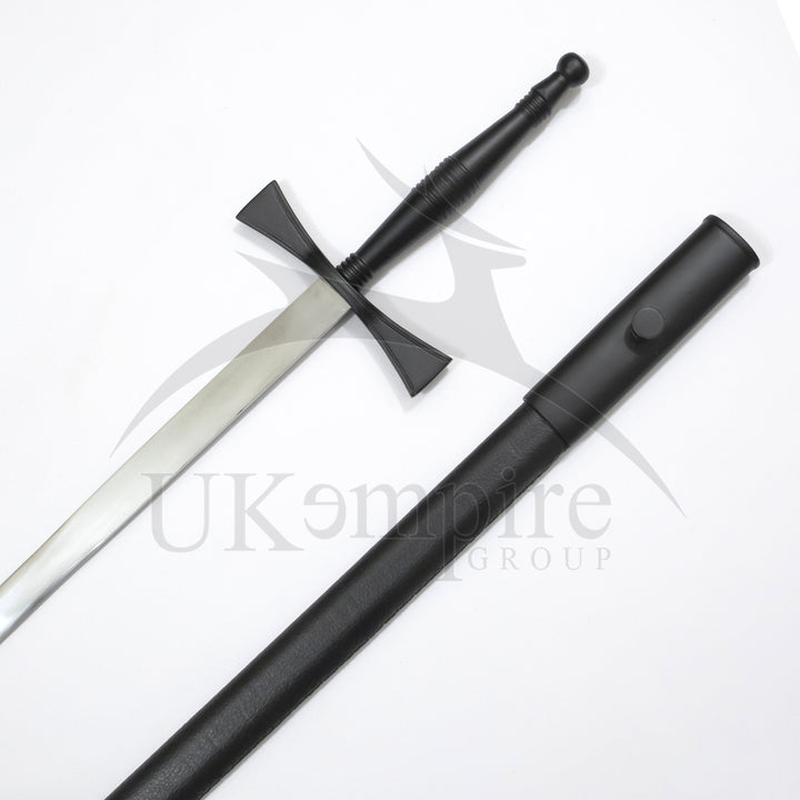 Knights Templar Standard Sword with Black Scabbard & Leather Case (Set of 3)-3