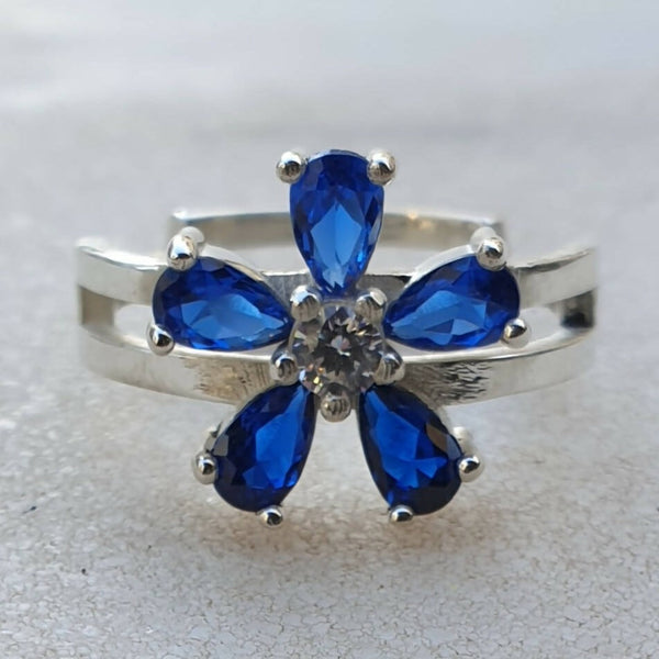 Masonic Ring - Forget Me Not 925K Silver with Dark Blue Stones