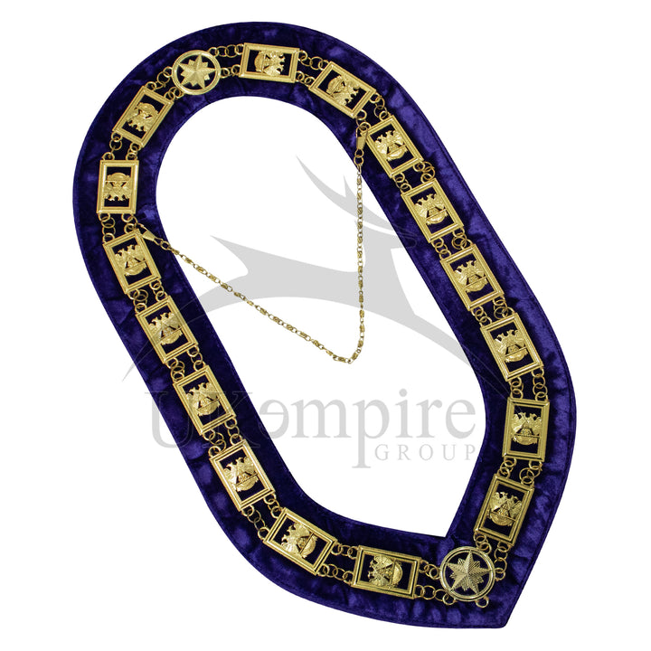 Masonic 32nd Degree Scottish Rite Chain Collar (Wings Down) Purple Velvet Gold