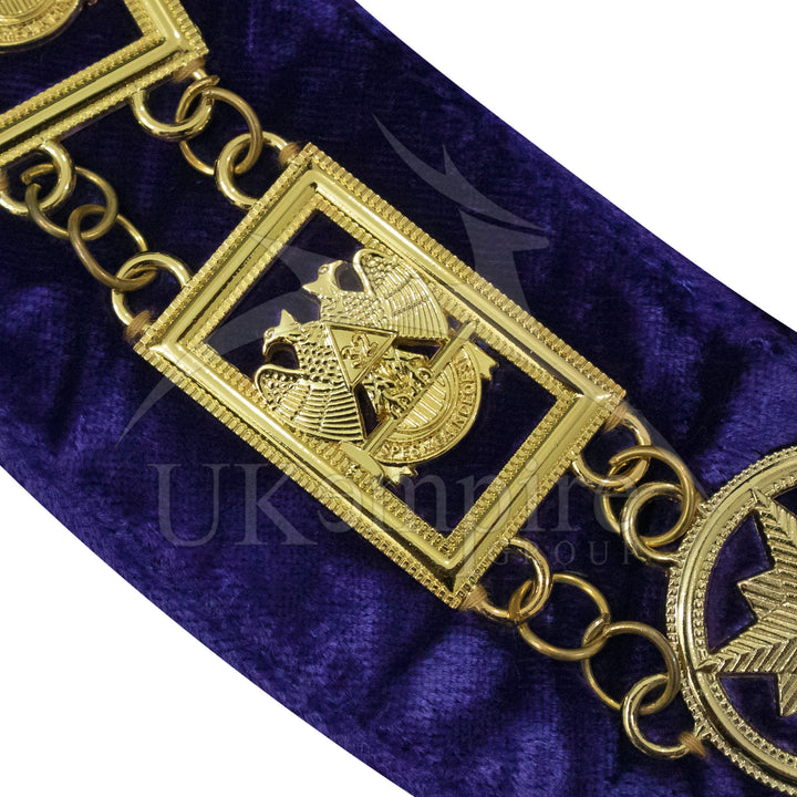 Masonic 32nd Degree Scottish Rite Chain Collar (Wings Down) Purple Velvet Gold