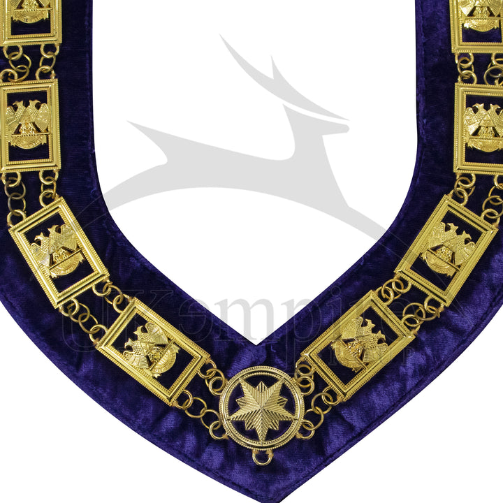 Masonic 32nd Degree Scottish Rite Chain Collar (Wings Down) Purple Velvet Gold