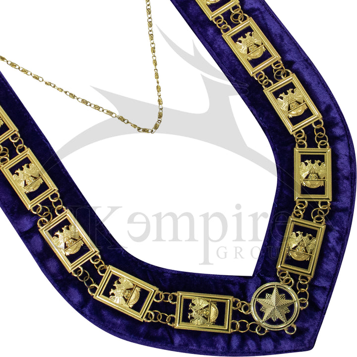 Masonic 32nd Degree Scottish Rite Chain Collar (Wings Down) Purple Velvet Gold