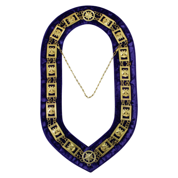 Masonic 32nd Degree Scottish Rite Chain Collar (Wings Down) Purple Velvet Gold