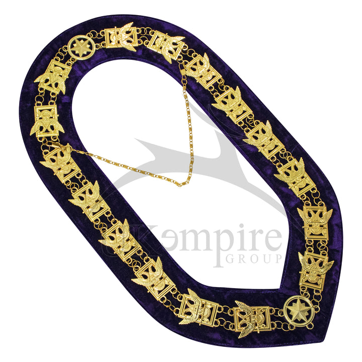 Masonic 32nd Degree Scottish Rite Chain Collar (Wings Up) Purple Velvet Gold