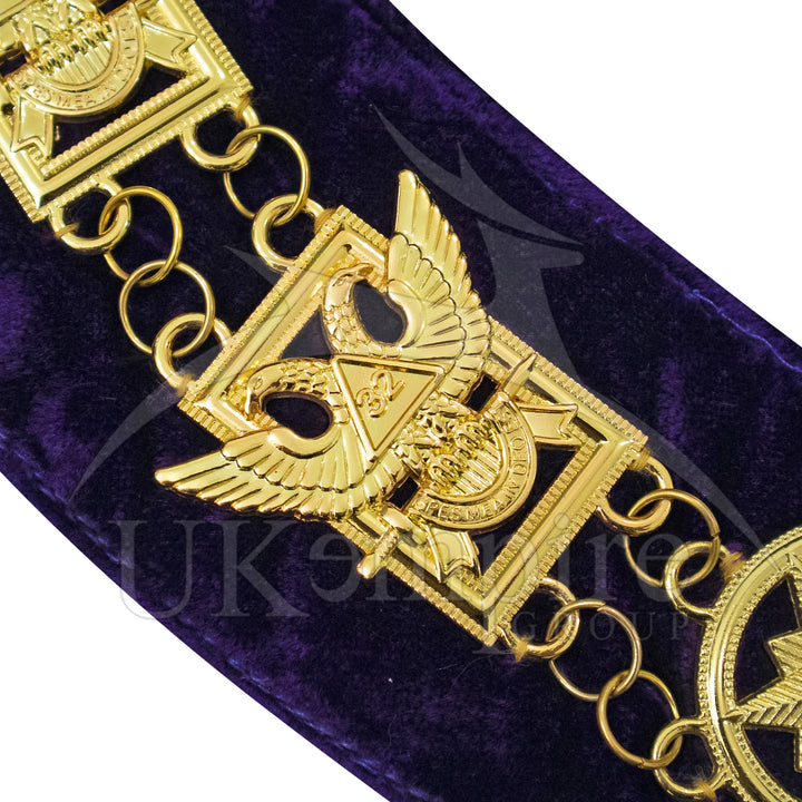 Masonic 32nd Degree Scottish Rite Chain Collar (Wings Up) Purple Velvet Gold