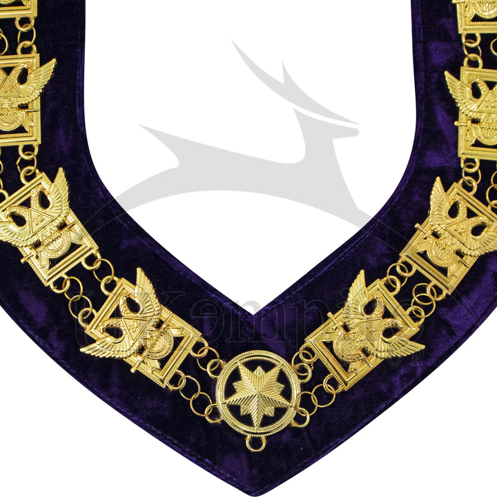 Masonic 32nd Degree Scottish Rite Chain Collar (Wings Up) Purple Velvet Gold
