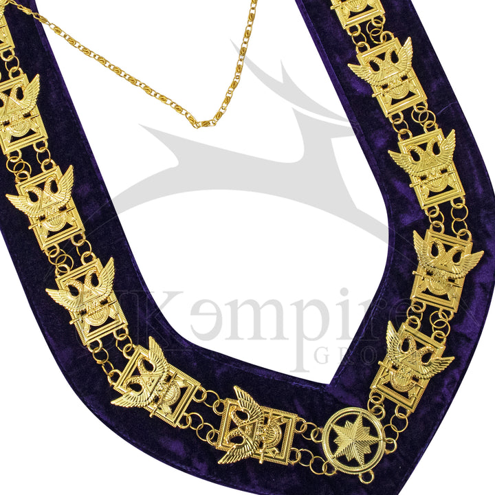 Masonic 32nd Degree Scottish Rite Chain Collar (Wings Up) Purple Velvet Gold