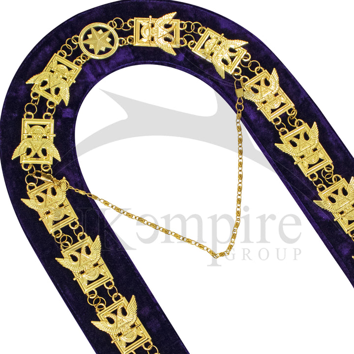 Masonic 32nd Degree Scottish Rite Chain Collar (Wings Up) Purple Velvet Gold
