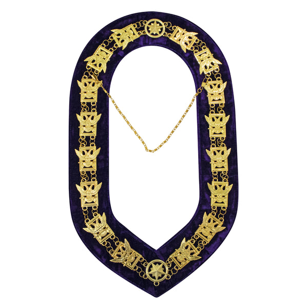 Masonic 32nd Degree Scottish Rite Chain Collar (Wings Up) Purple Velvet Gold