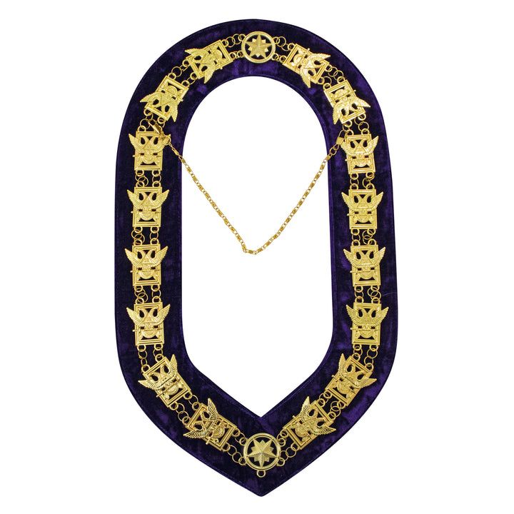 Masonic 32nd Degree Scottish Rite Chain Collar (Wings Up) Purple Velvet Gold