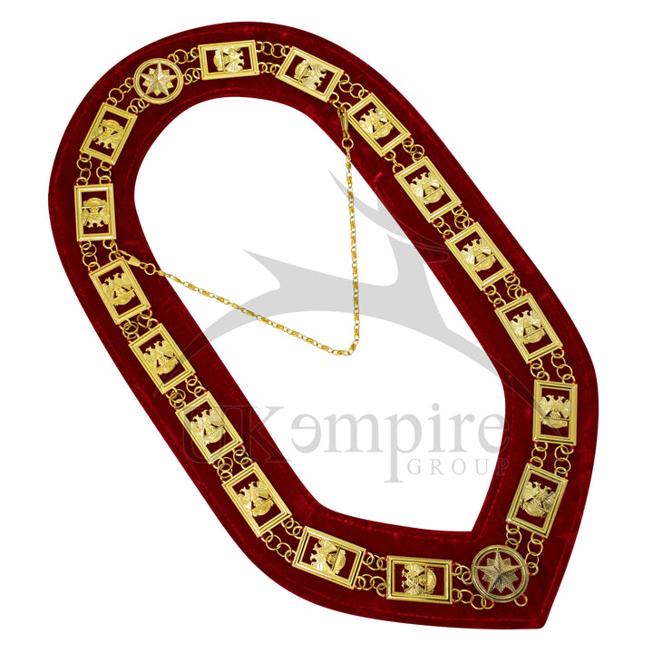 Masonic 32nd Degree Scottish Rite Chain Collar (Wings Down) Red Velvet Gold