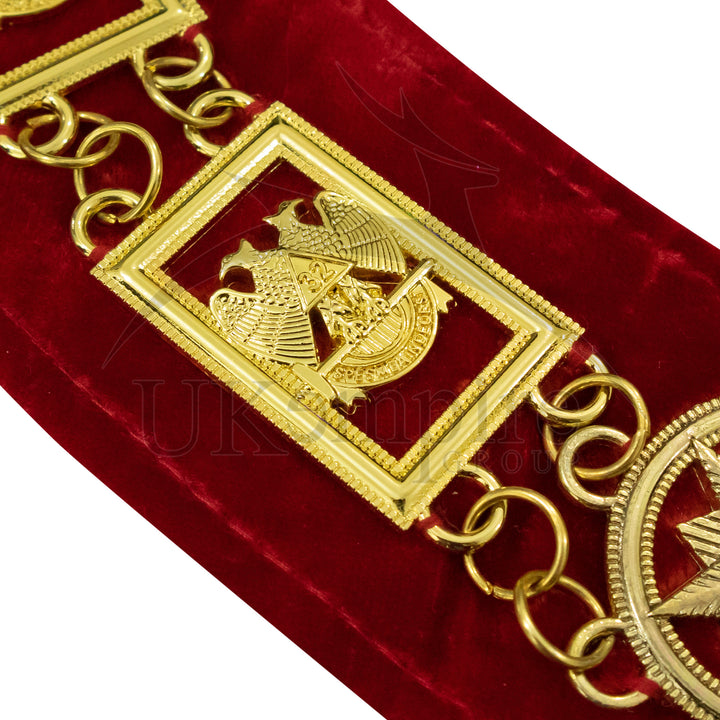 Masonic 32nd Degree Scottish Rite Chain Collar (Wings Down) Red Velvet Gold