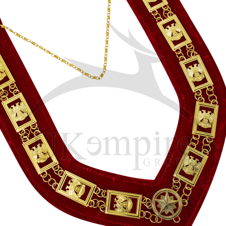 Masonic 32nd Degree Scottish Rite Chain Collar (Wings Down) Red Velvet Gold