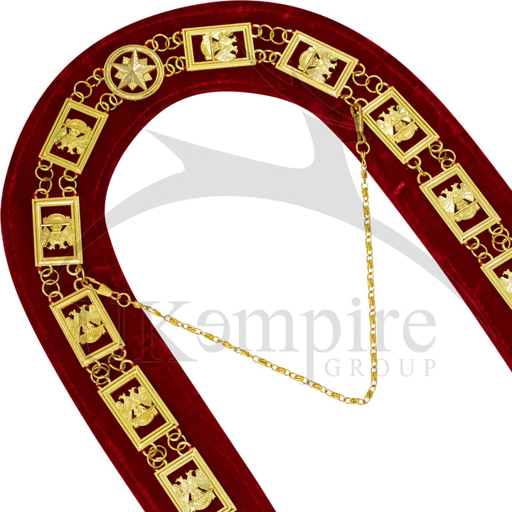 Masonic 32nd Degree Scottish Rite Chain Collar (Wings Down) Red Velvet Gold