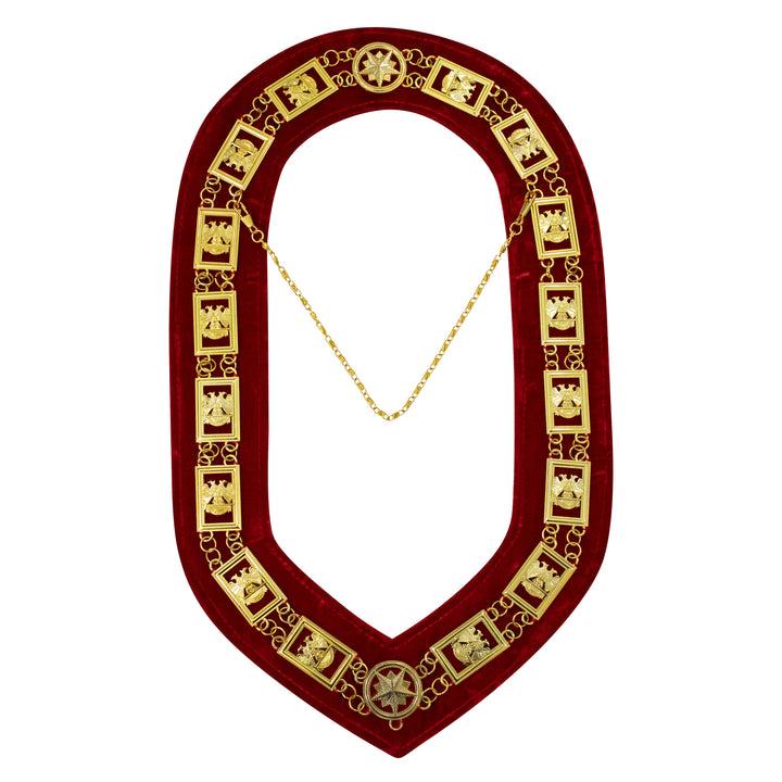 Masonic 32nd Degree Scottish Rite Chain Collar (Wings Down) Red Velvet Gold