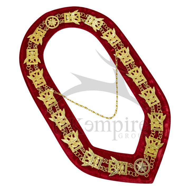 Masonic 32nd Degree Scottish Rite Chain Collar (Wings Up) Red Velvet Gold