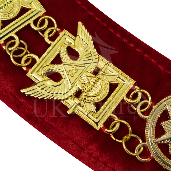 Masonic 32nd Degree Scottish Rite Chain Collar (Wings Up) Red Velvet Gold