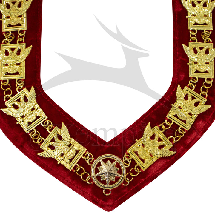 Masonic 32nd Degree Scottish Rite Chain Collar (Wings Up) Red Velvet Gold