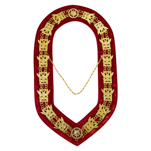 Masonic 32nd Degree Scottish Rite Chain Collar (Wings Up) Red Velvet Gold