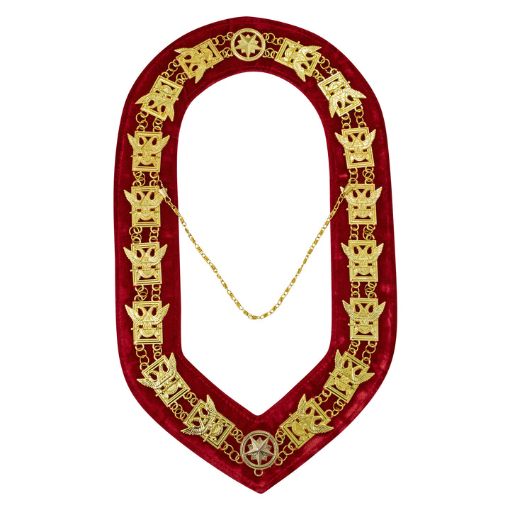 Masonic 32nd Degree Scottish Rite Chain Collar (Wings Up) Red Velvet Gold