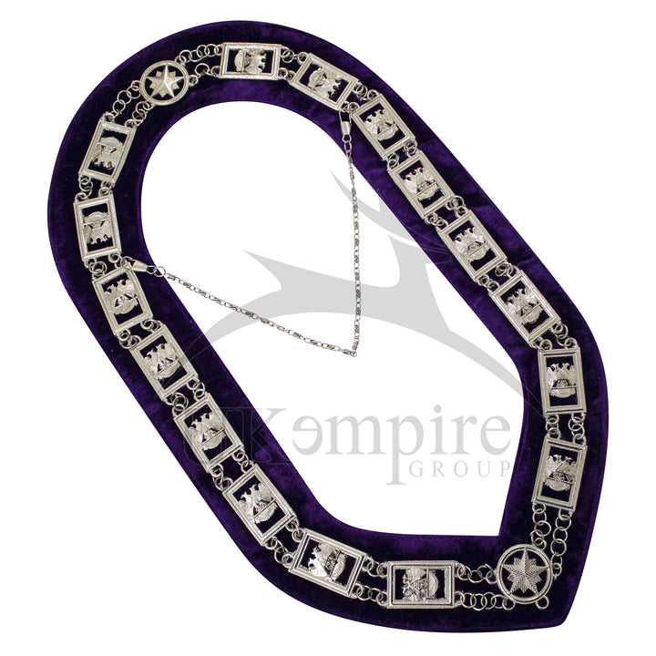 Masonic 32nd Degree Scottish Rite Chain Collar (Wings Down) Purple Velvet Silver