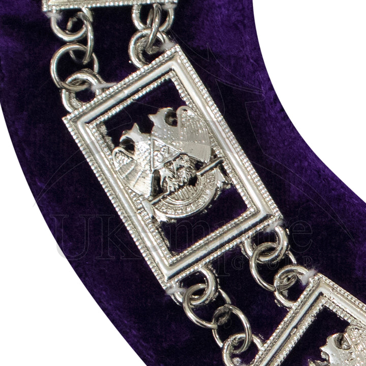 Masonic 32nd Degree Scottish Rite Chain Collar (Wings Down) Purple Velvet Silver