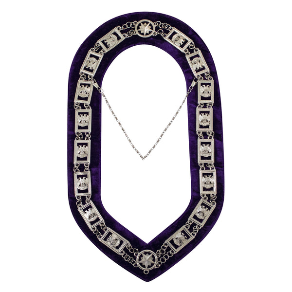 Masonic 32nd Degree Scottish Rite Chain Collar (Wings Down) Purple Velvet Silver