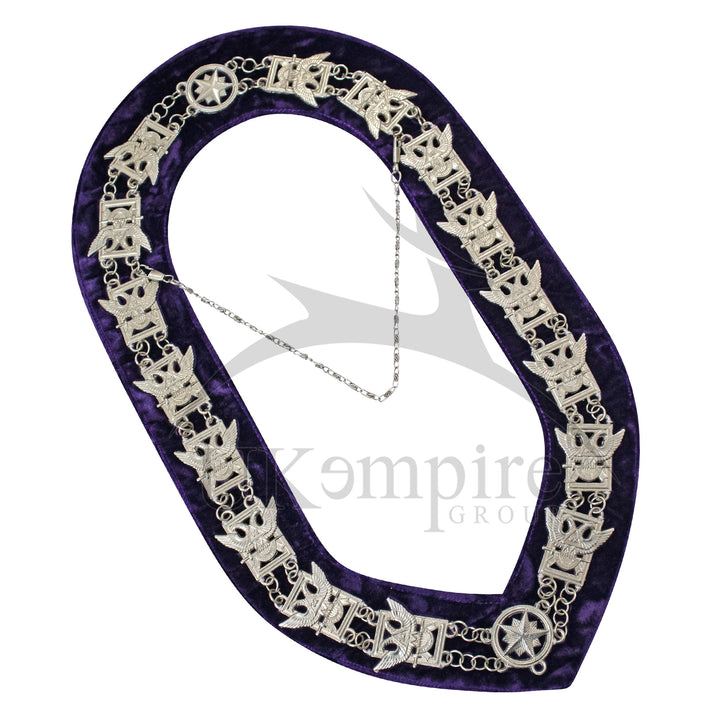 Masonic 32nd Degree Scottish Rite Chain Collar (Wings Up) Purple Velvet Silver