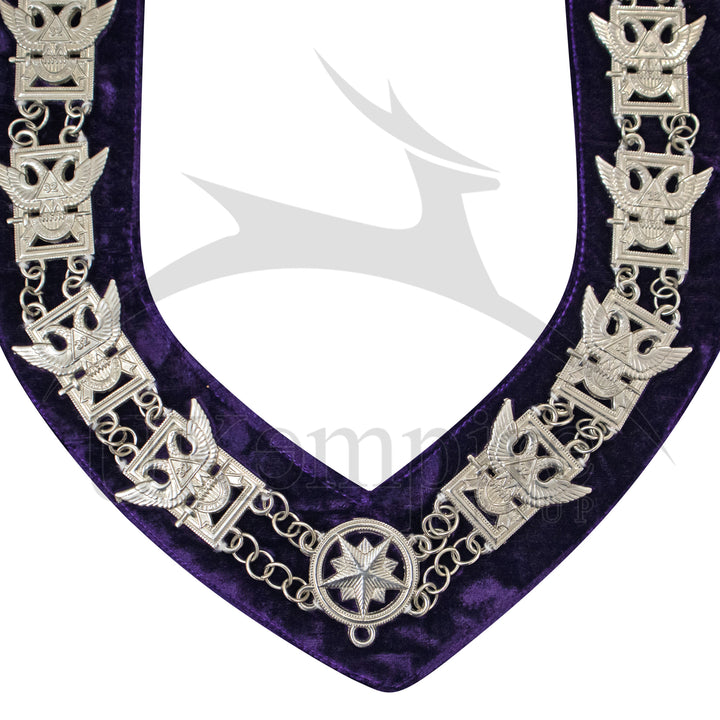 Masonic 32nd Degree Scottish Rite Chain Collar (Wings Up) Purple Velvet Silver