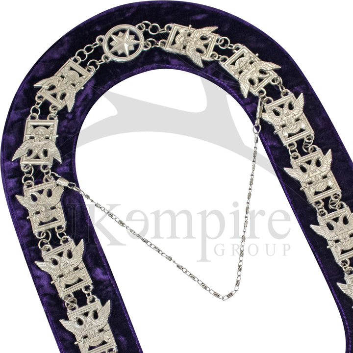 Masonic 32nd Degree Scottish Rite Chain Collar (Wings Up) Purple Velvet Silver