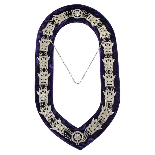 Masonic 32nd Degree Scottish Rite Chain Collar (Wings Up) Purple Velvet Silver