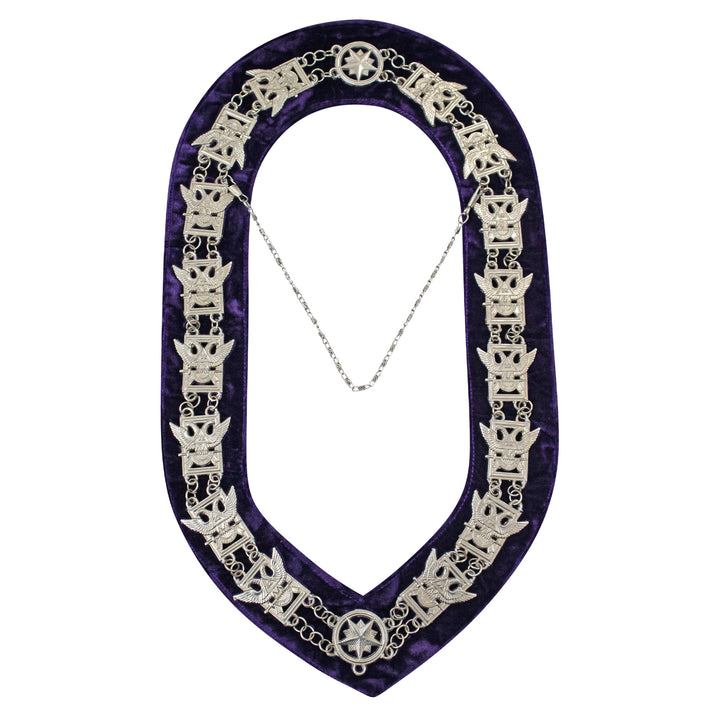 Masonic 32nd Degree Scottish Rite Chain Collar (Wings Up) Purple Velvet Silver