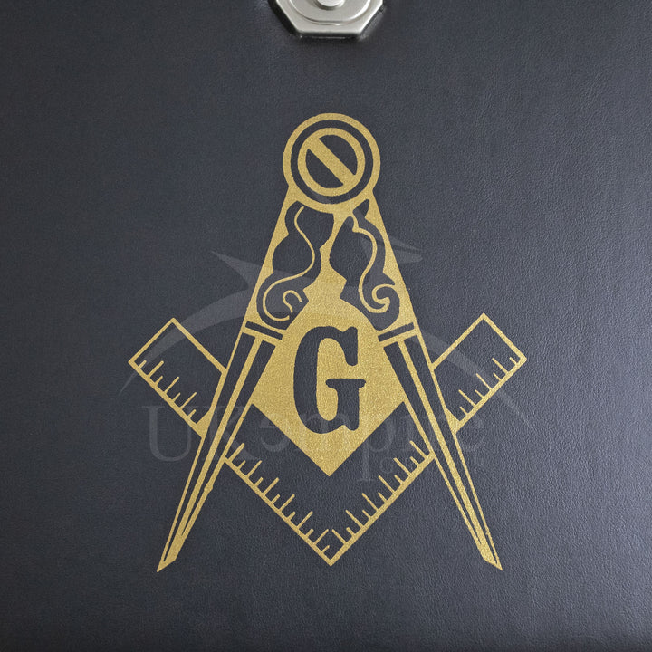 Masonic Apron Master Mason Case Black Leather Single Handle – Gold Printed