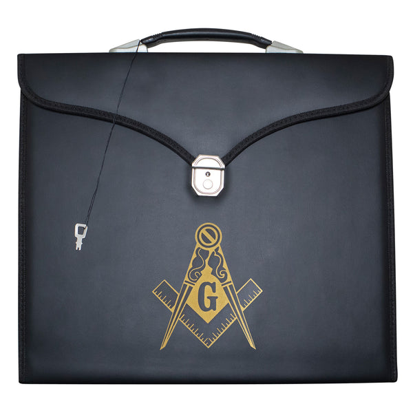 Masonic Apron Master Mason Case Black Leather Single Handle – Gold Printed