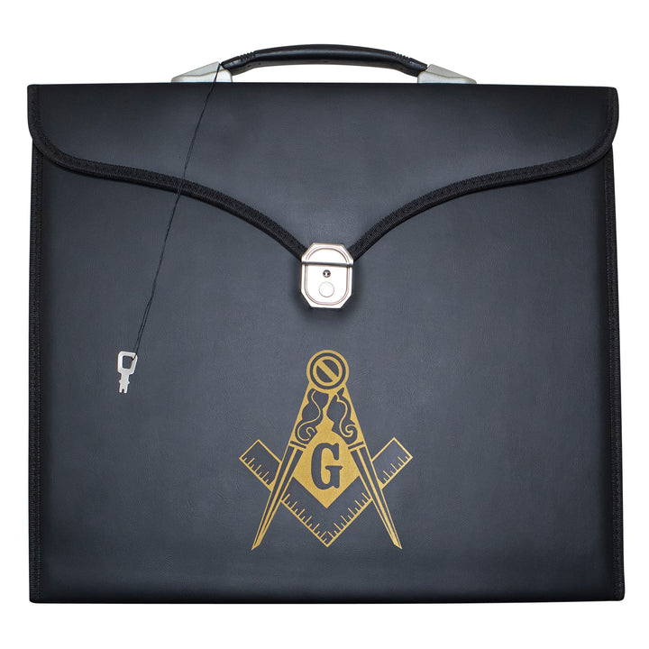 Masonic Apron Master Mason Case Black Leather Single Handle – Gold Printed