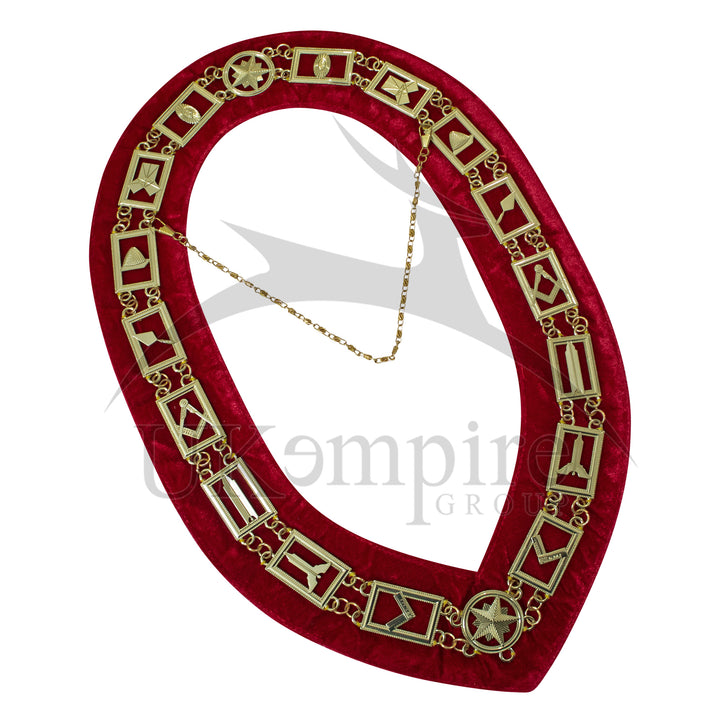 Masonic Blue Lodge Working Tools Chain Collar with Red Velvet Gold 
