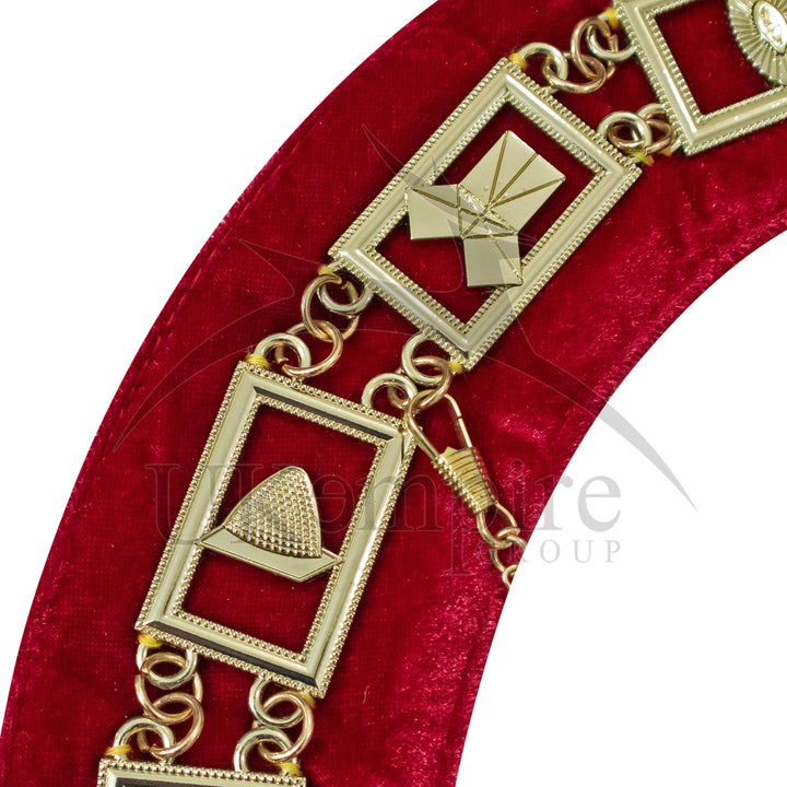 Masonic Blue Lodge Working Tools Chain Collar with Red Velvet Gold 