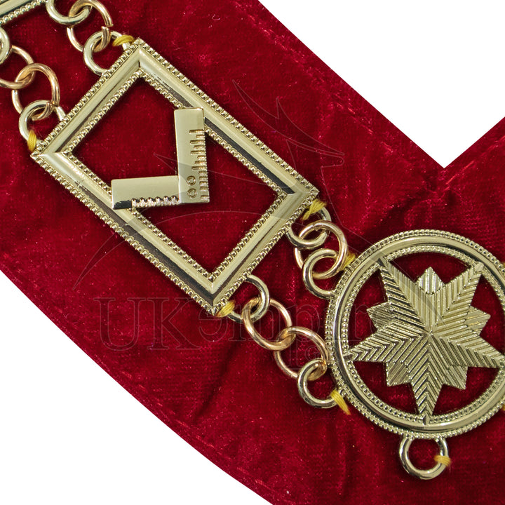 Masonic Blue Lodge Working Tools Chain Collar with Red Velvet Gold 