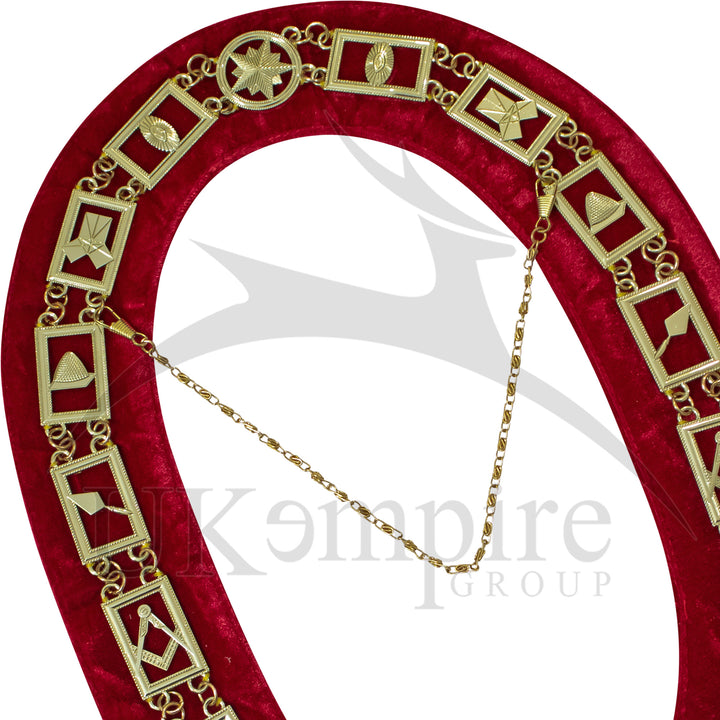 Masonic Blue Lodge Working Tools Chain Collar with Red Velvet Gold 