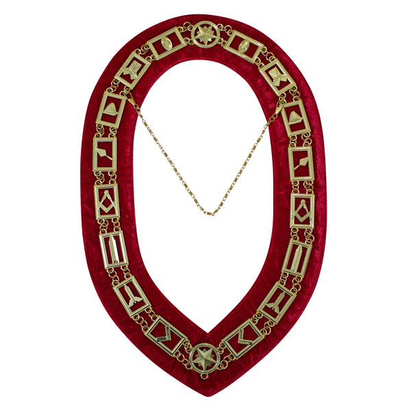 Masonic Blue Lodge Working Tools Chain Collar with Red Velvet Gold 