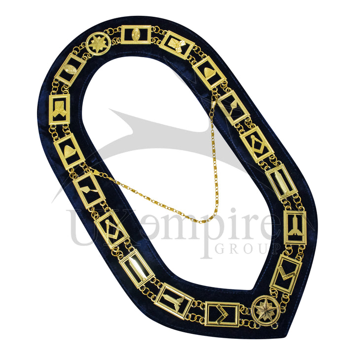 Masonic Blue Lodge Working Tools Chain Collar with Navy Velvet Gold