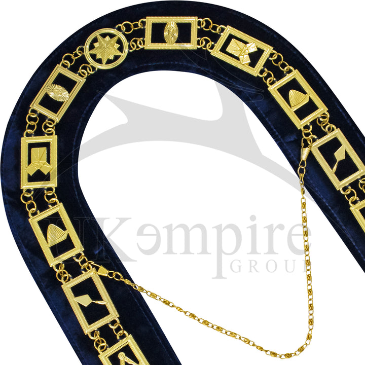Masonic Blue Lodge Working Tools Chain Collar with Navy Velvet Gold