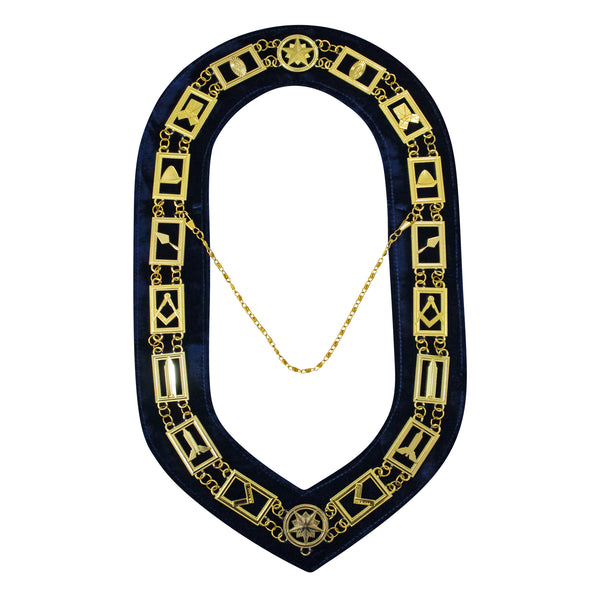 Masonic Blue Lodge Working Tools Chain Collar with Navy Velvet Gold