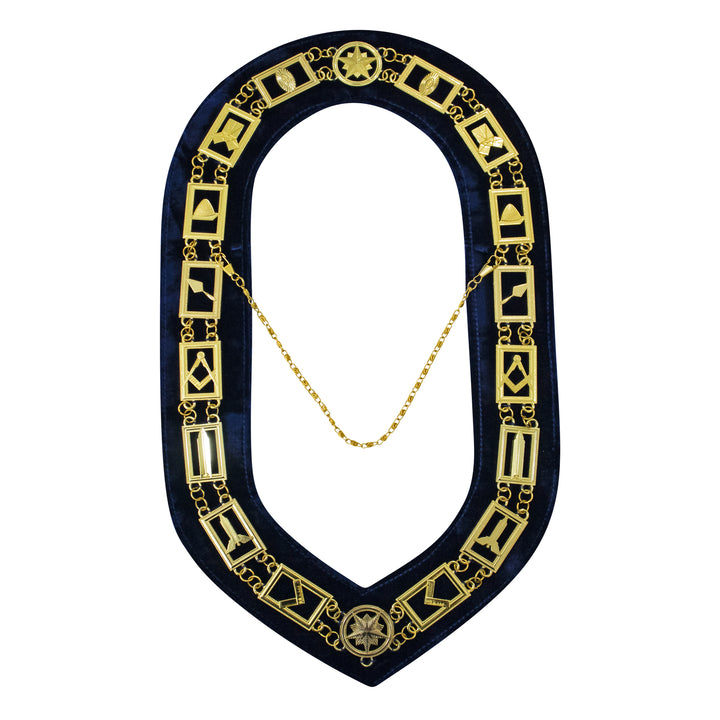 Masonic Blue Lodge Working Tools Chain Collar with Navy Velvet Gold