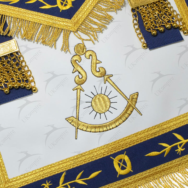 Masonic Blue Lodge Past Master Apron Leather – Navy Blue Ribbon