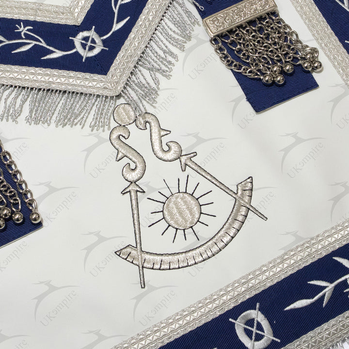Masonic Blue Lodge Past Master Apron Leather – Navy Blue Ribbon