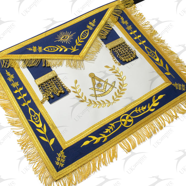 Masonic Blue Lodge Past Master Apron With Wreath – Navy Blue Ribbon