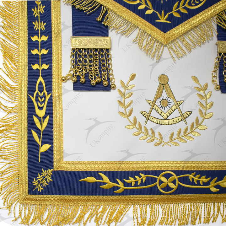 Masonic Blue Lodge Past Master Apron With Wreath – Navy Blue Ribbon
