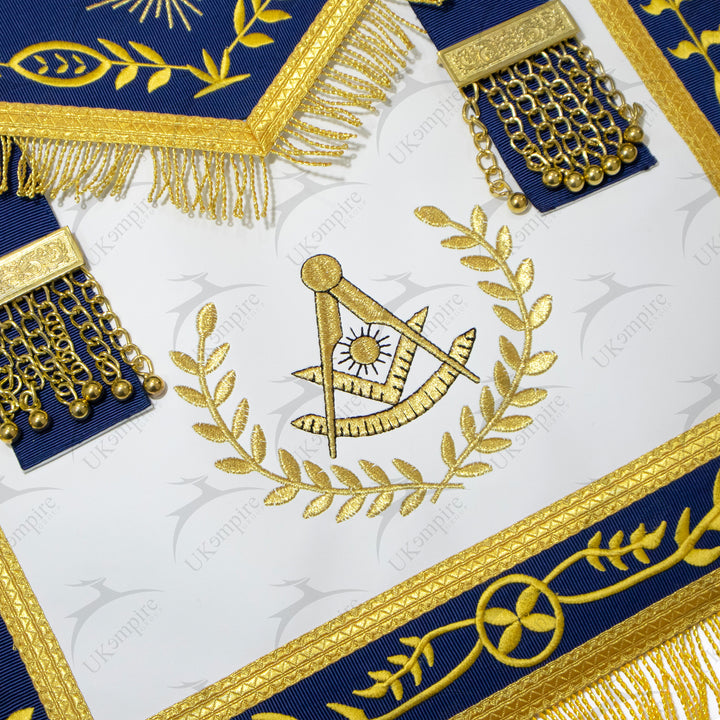 Masonic Blue Lodge Past Master Apron With Wreath – Navy Blue Ribbon