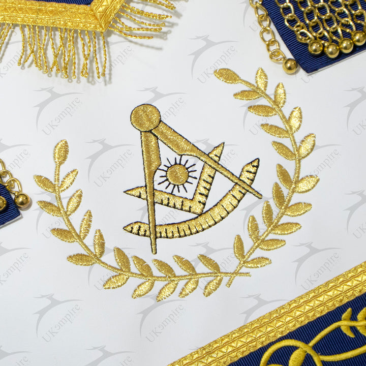 Masonic Blue Lodge Past Master Apron With Wreath – Navy Blue Ribbon